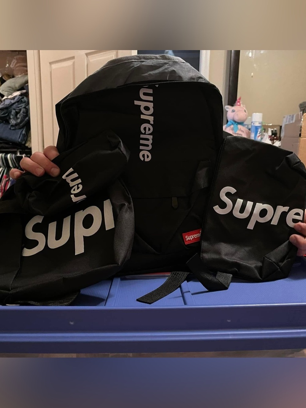 Supreme Black Backpack Set with White Logo